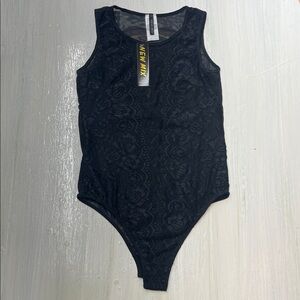 New Mix Sheer Black Lace Mesh Bodysuit Sz S